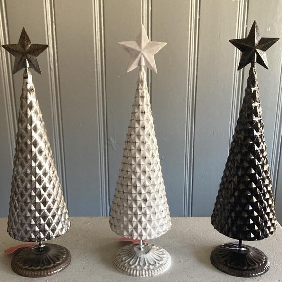 NWT Set of 3- Bronze, White & Silver 14” Metal Christmas Tree Decorations - Picture 5 of 16